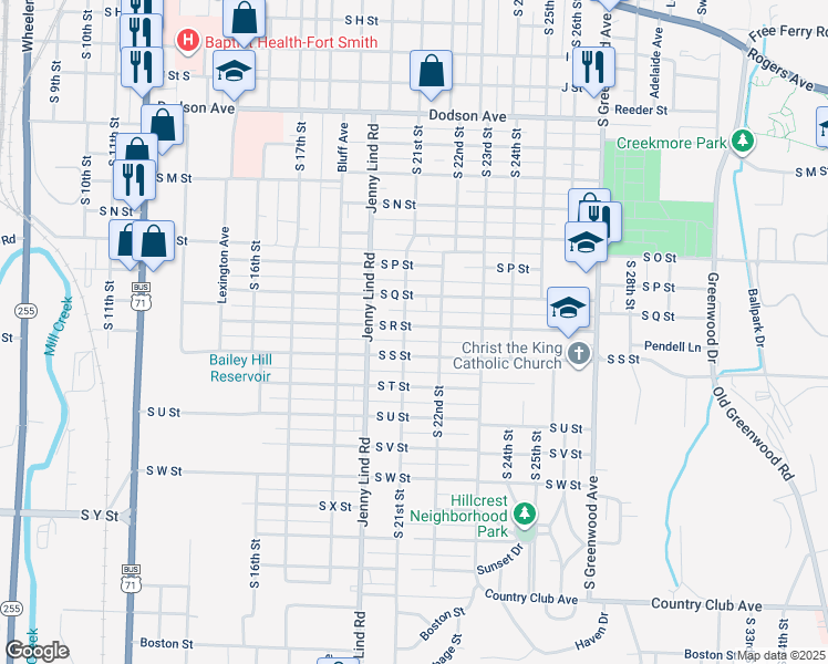 map of restaurants, bars, coffee shops, grocery stores, and more near 2104 South R Street in Fort Smith