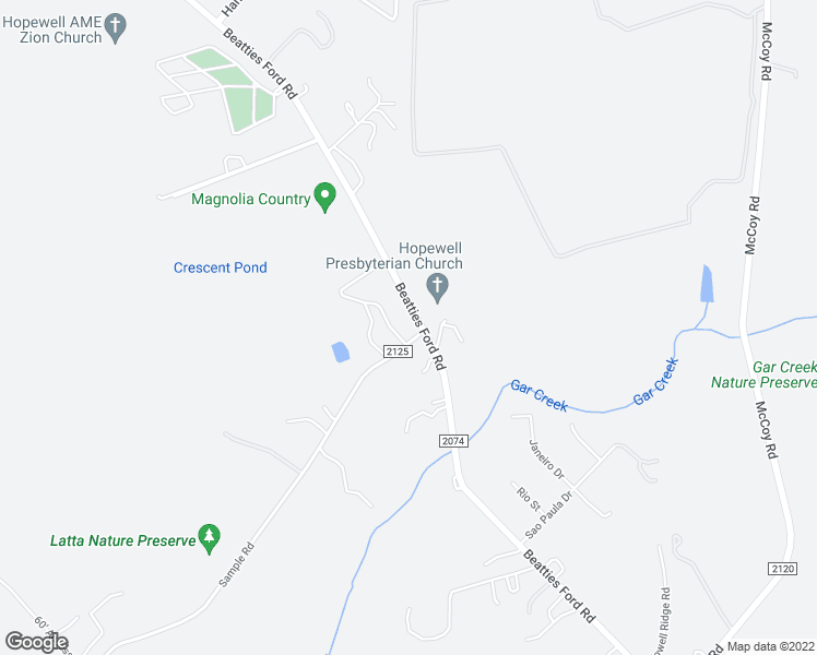 map of restaurants, bars, coffee shops, grocery stores, and more near 7531 Sample Road in Huntersville