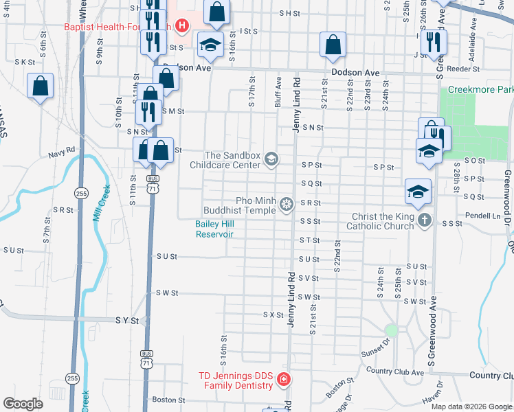map of restaurants, bars, coffee shops, grocery stores, and more near 1804 South R Street in Fort Smith