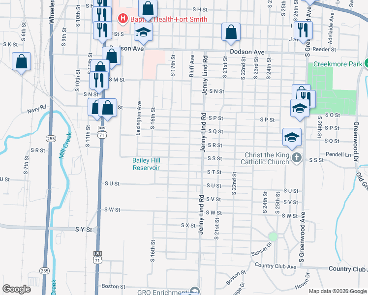 map of restaurants, bars, coffee shops, grocery stores, and more near 1804 South R Street in Fort Smith