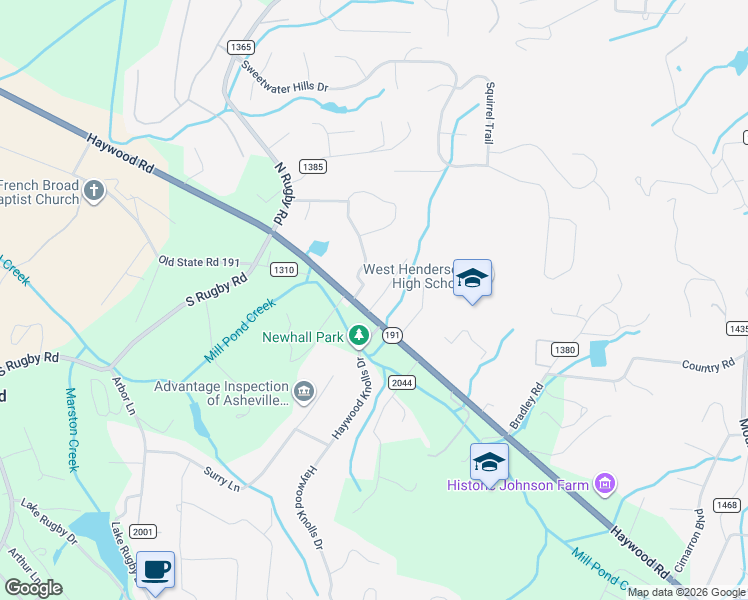 map of restaurants, bars, coffee shops, grocery stores, and more near 122 Crestview Drive in Hendersonville