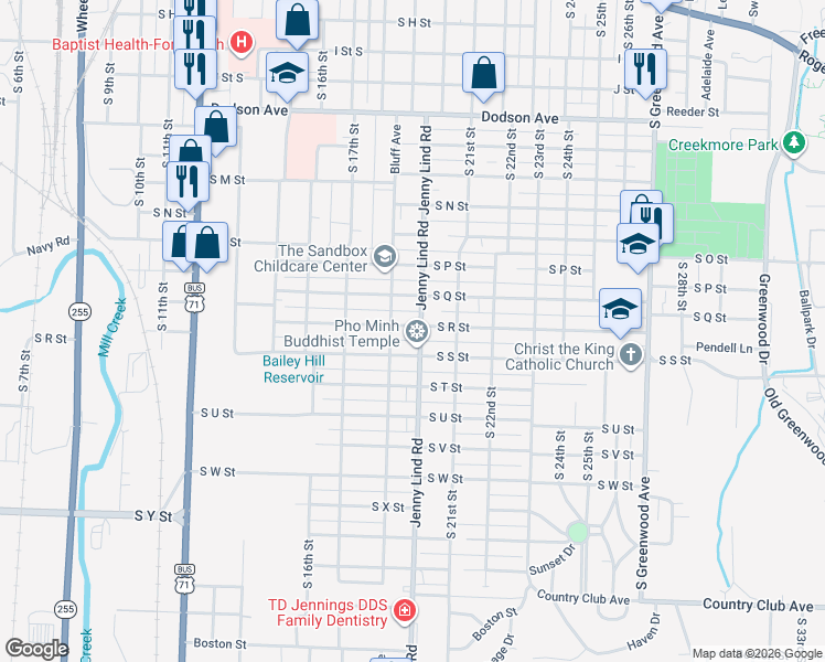 map of restaurants, bars, coffee shops, grocery stores, and more near 1900 Jenny Lind Road in Fort Smith