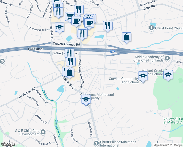 map of restaurants, bars, coffee shops, grocery stores, and more near 12317 McGrath Drive in Charlotte