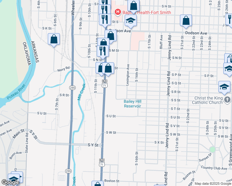 map of restaurants, bars, coffee shops, grocery stores, and more near 1900 S 12th St in Fort Smith
