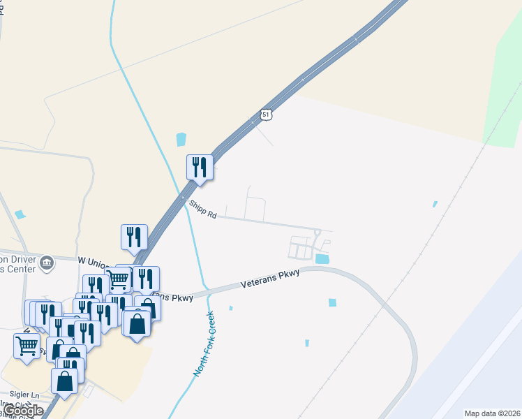 map of restaurants, bars, coffee shops, grocery stores, and more near 5366 Shipp Road in Millington