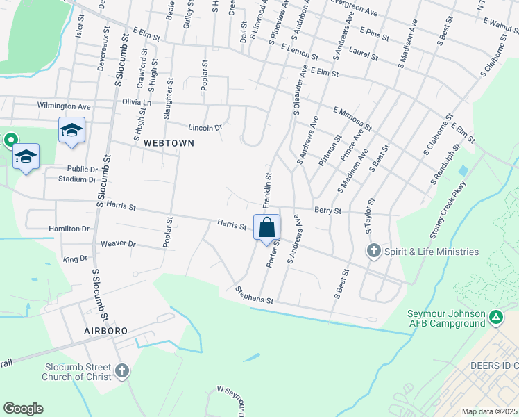 map of restaurants, bars, coffee shops, grocery stores, and more near 901 Franklin Street in Goldsboro