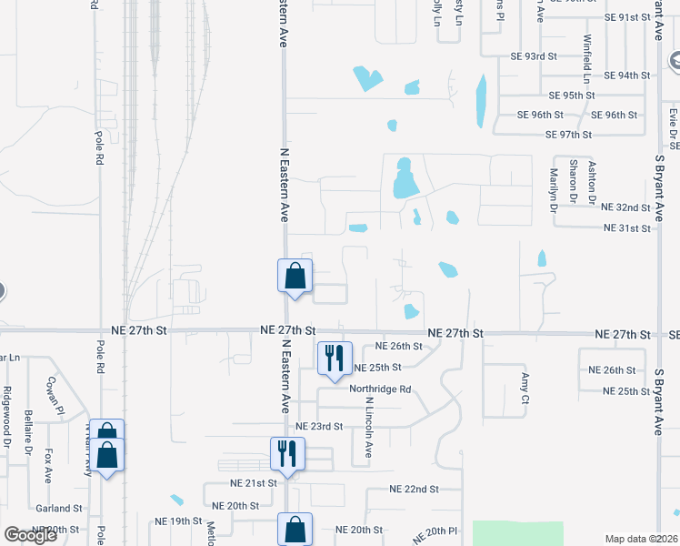map of restaurants, bars, coffee shops, grocery stores, and more near 3109 Loren Drive in Moore