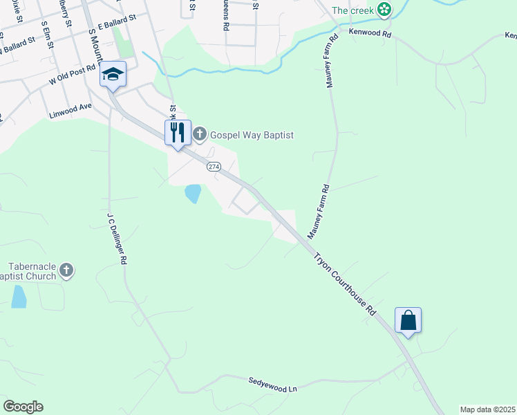 map of restaurants, bars, coffee shops, grocery stores, and more near 3635 Tryon Courthouse Road in Cherryville