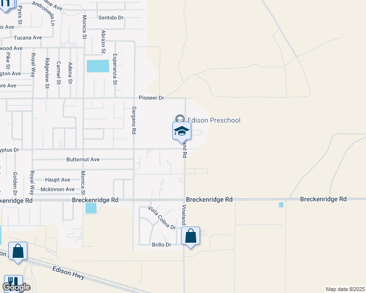 map of restaurants, bars, coffee shops, grocery stores, and more near 9600 Eucalyptus Drive in Bakersfield