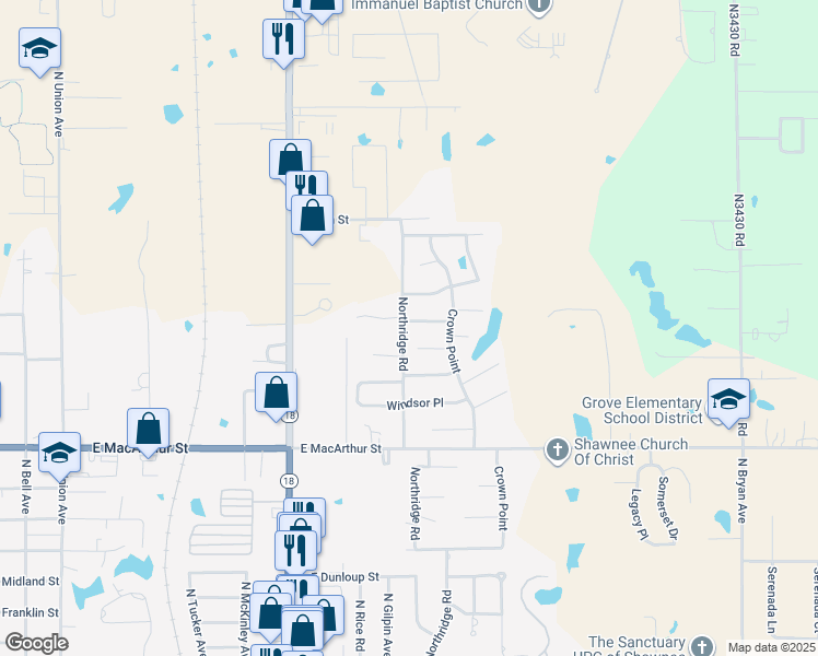 map of restaurants, bars, coffee shops, grocery stores, and more near 1301 Cambridge Drive in Shawnee