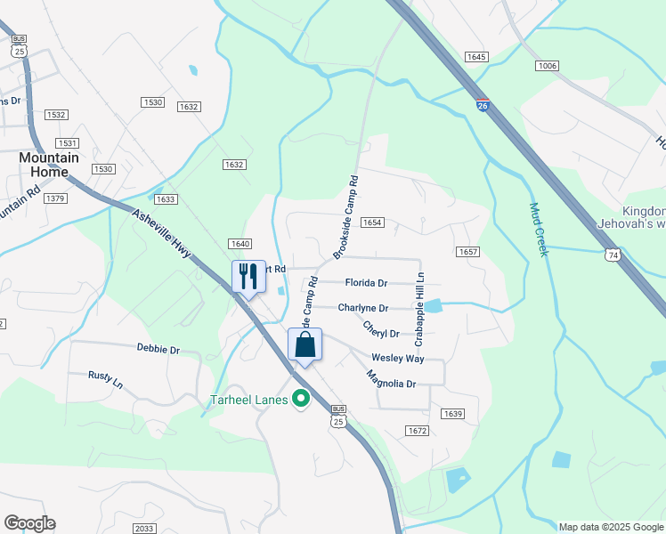 map of restaurants, bars, coffee shops, grocery stores, and more near 108 Brookside Camp Road in Hendersonville