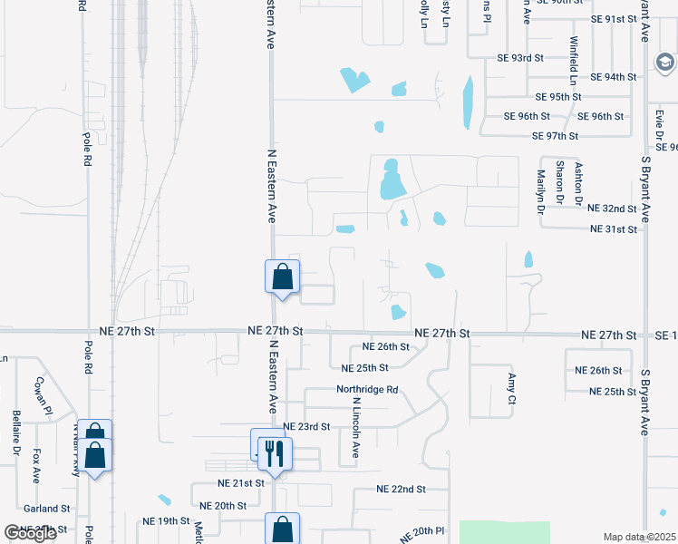 map of restaurants, bars, coffee shops, grocery stores, and more near 3112 Loren Drive in Moore