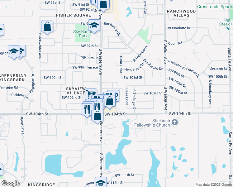 map of restaurants, bars, coffee shops, grocery stores, and more near 10224 South Western Avenue in Oklahoma City