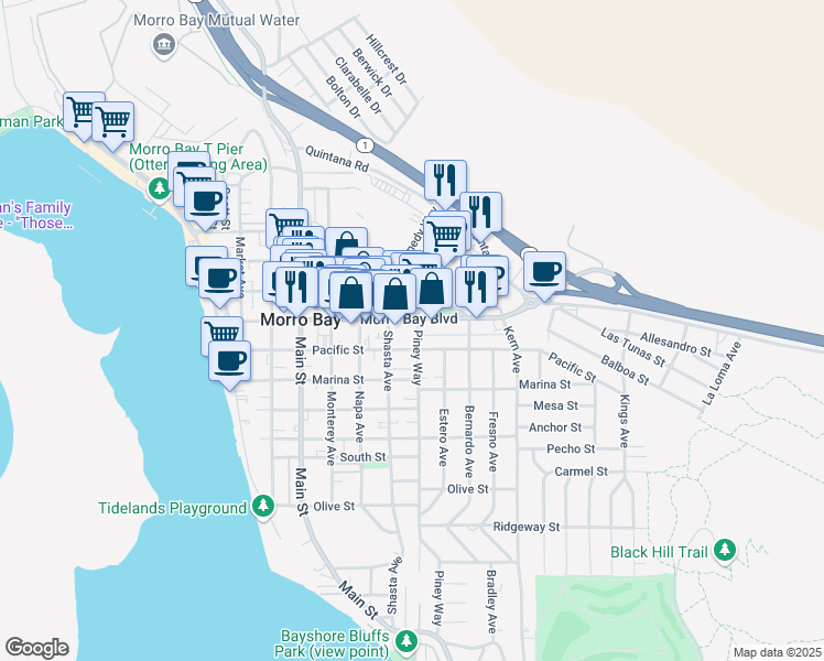 map of restaurants, bars, coffee shops, grocery stores, and more near 660 Morro Bay Boulevard in Morro Bay