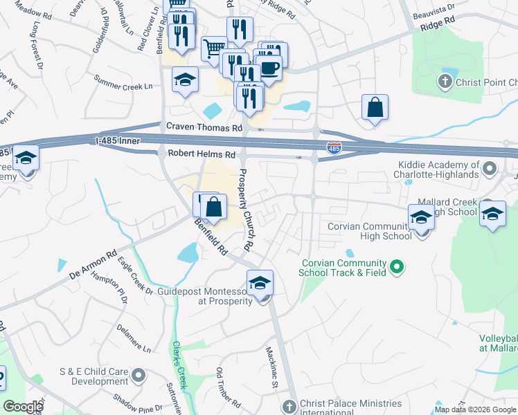 map of restaurants, bars, coffee shops, grocery stores, and more near in Charlotte