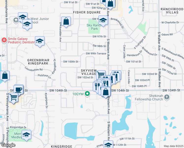 map of restaurants, bars, coffee shops, grocery stores, and more near 1004 Southwest 101st Street in Oklahoma City