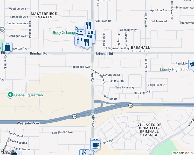 map of restaurants, bars, coffee shops, grocery stores, and more near 12808 Yankton Court in Bakersfield