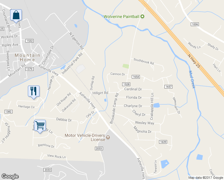 map of restaurants, bars, coffee shops, grocery stores, and more near 3311 Sandy Drive in Hendersonville