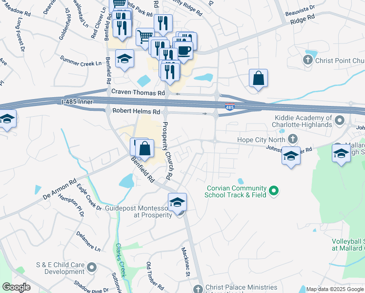 map of restaurants, bars, coffee shops, grocery stores, and more near 12317 McGrath Drive in Charlotte