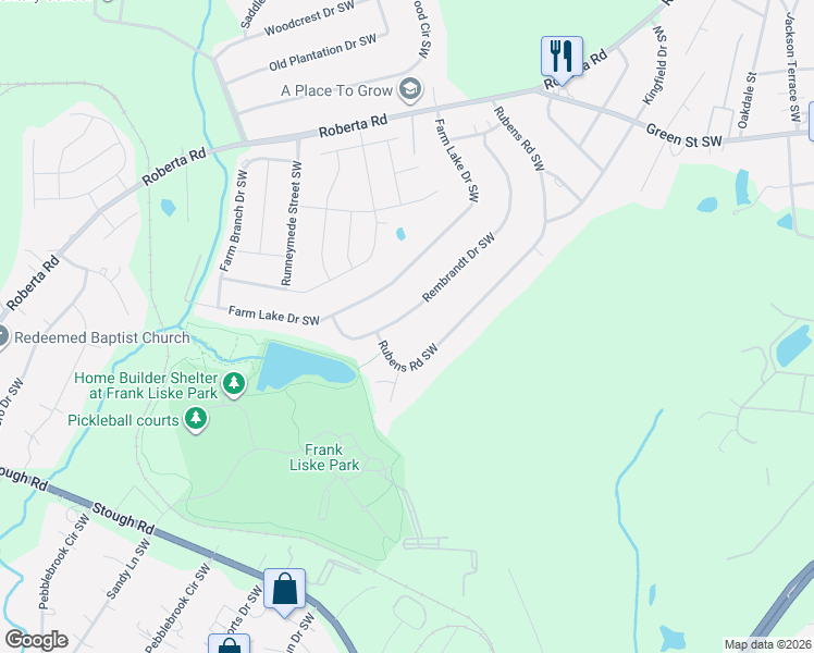 map of restaurants, bars, coffee shops, grocery stores, and more near 834 Rubens Road Southwest in Concord