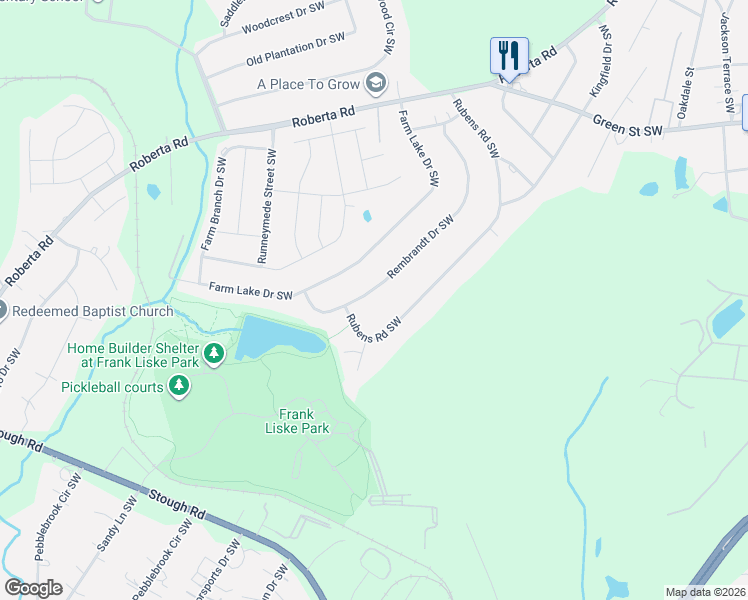 map of restaurants, bars, coffee shops, grocery stores, and more near 834 Rubens Road Southwest in Concord