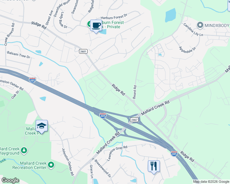 map of restaurants, bars, coffee shops, grocery stores, and more near 2745 Ridge Avenue in Charlotte