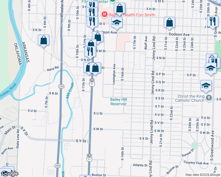map of restaurants, bars, coffee shops, grocery stores, and more near 1900 Lexington Avenue in Fort Smith