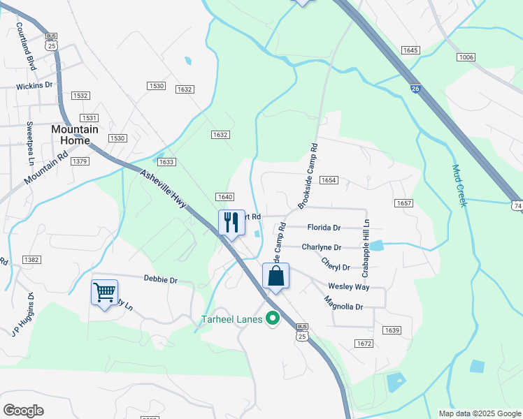 map of restaurants, bars, coffee shops, grocery stores, and more near 3310 Sandy Drive in Hendersonville