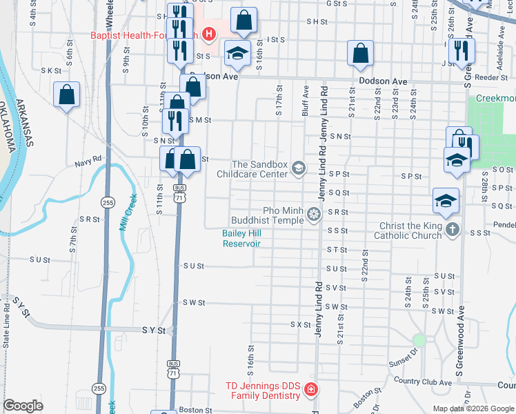 map of restaurants, bars, coffee shops, grocery stores, and more near 1626 South R Street in Fort Smith