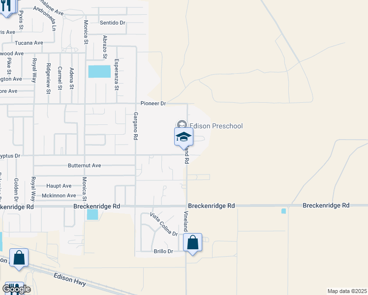 map of restaurants, bars, coffee shops, grocery stores, and more near 9600 Eucalyptus Drive in Bakersfield