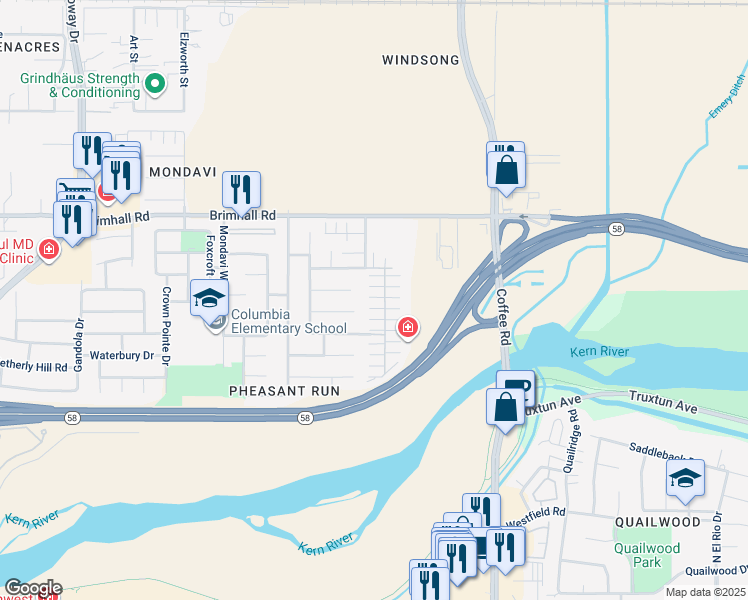 map of restaurants, bars, coffee shops, grocery stores, and more near 807 Jasmine Parke Drive in Bakersfield
