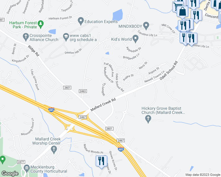 map of restaurants, bars, coffee shops, grocery stores, and more near Reseda Place in Charlotte