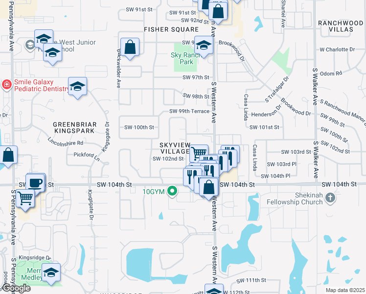 map of restaurants, bars, coffee shops, grocery stores, and more near 1004 Southwest 101st Street in Oklahoma City