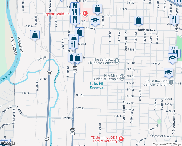 map of restaurants, bars, coffee shops, grocery stores, and more near 1900 Lexington Avenue in Fort Smith