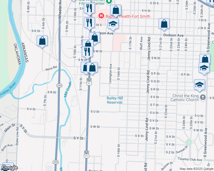 map of restaurants, bars, coffee shops, grocery stores, and more near 1801 Lexington Avenue in Fort Smith
