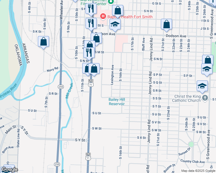 map of restaurants, bars, coffee shops, grocery stores, and more near 1400 South Q Street in Fort Smith