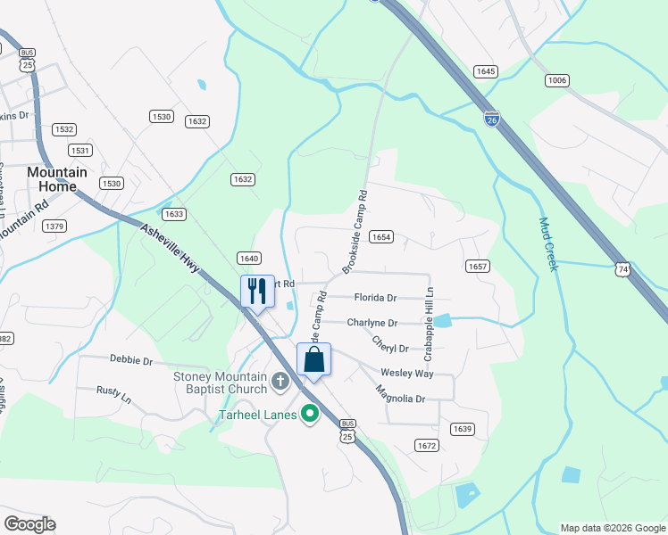 map of restaurants, bars, coffee shops, grocery stores, and more near 108 Brookside Camp Road in Hendersonville