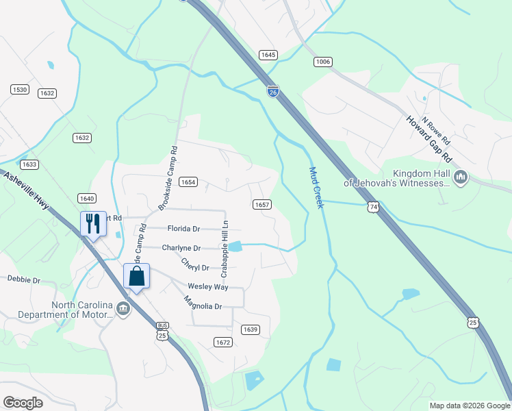 map of restaurants, bars, coffee shops, grocery stores, and more near 3013 Chestnut Tree Road in Hendersonville