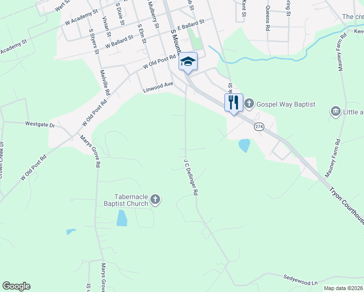 map of restaurants, bars, coffee shops, grocery stores, and more near 503 J C Dellinger Road in Cherryville