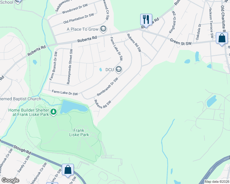 map of restaurants, bars, coffee shops, grocery stores, and more near 823 Rubens Road Southwest in Concord