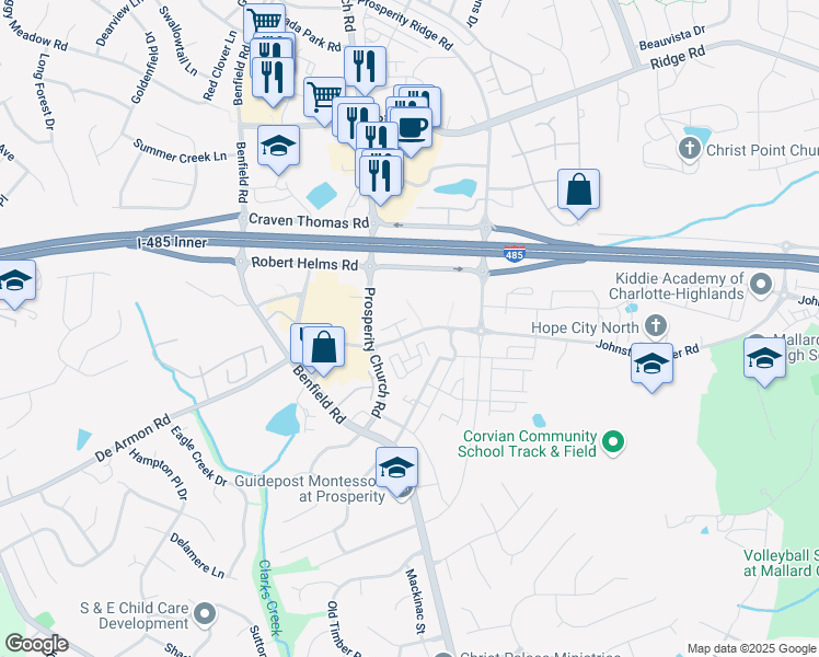 map of restaurants, bars, coffee shops, grocery stores, and more near 12317 McGrath Drive in Charlotte