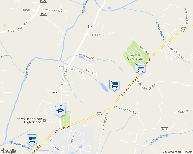 map of restaurants, bars, coffee shops, grocery stores, and more near 77 Morning Glory Drive in Hendersonville