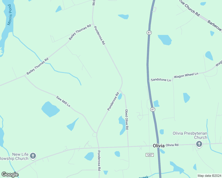map of restaurants, bars, coffee shops, grocery stores, and more near 6185 Ponderosa Road in Sanford
