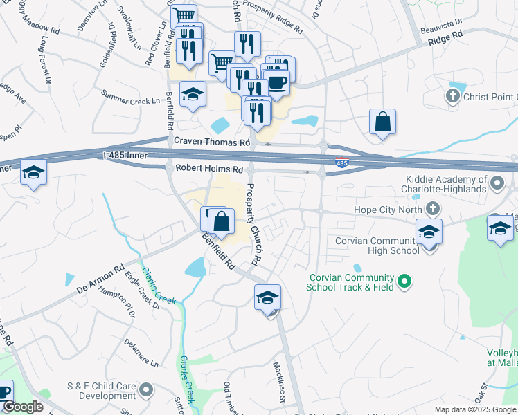 map of restaurants, bars, coffee shops, grocery stores, and more near 4240 Sutwick Drive in Charlotte