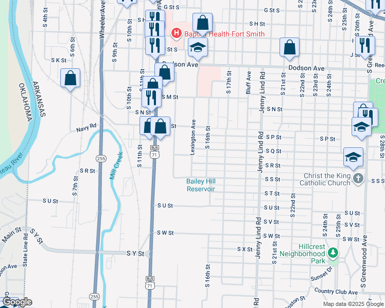 map of restaurants, bars, coffee shops, grocery stores, and more near 1805 Lexington Avenue in Fort Smith