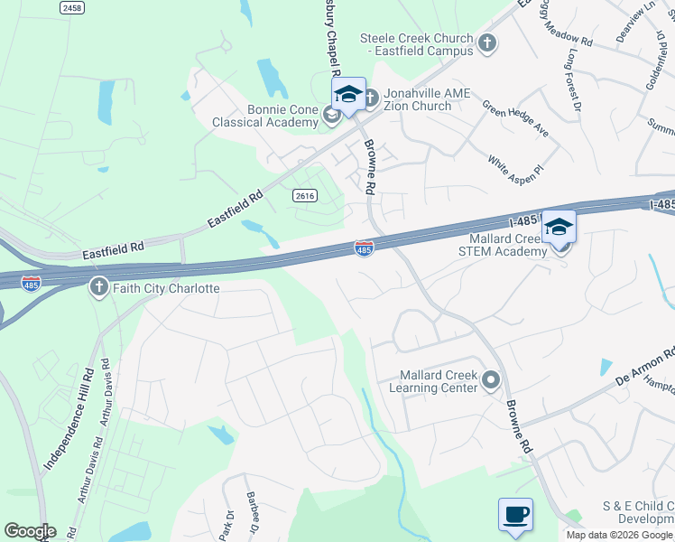 map of restaurants, bars, coffee shops, grocery stores, and more near 10832 Azure Valley Place in Charlotte