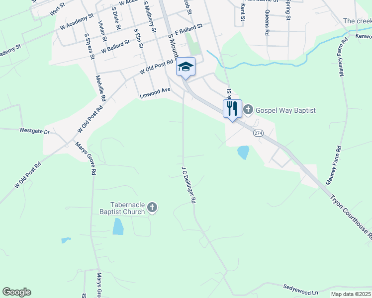 map of restaurants, bars, coffee shops, grocery stores, and more near 401 J C Dellinger Road in Cherryville