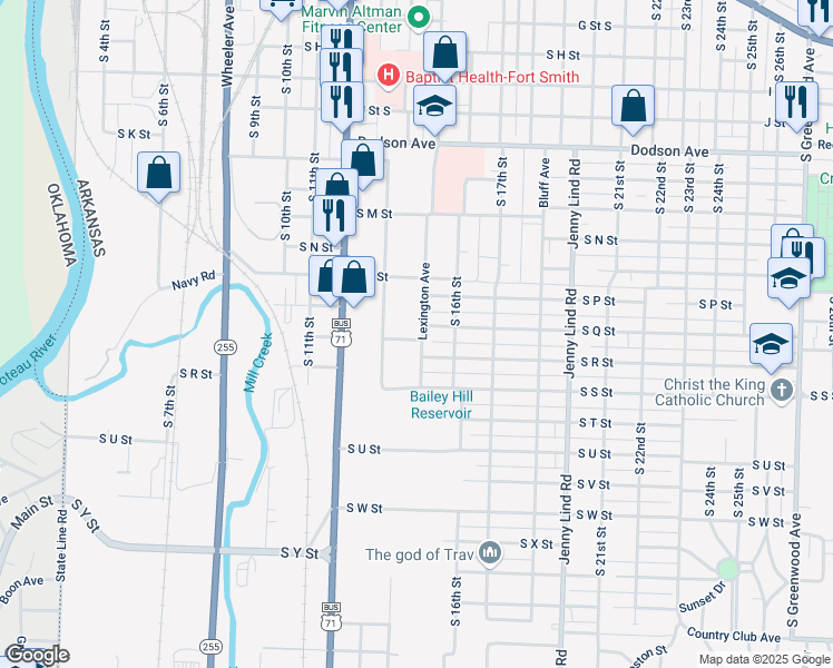 map of restaurants, bars, coffee shops, grocery stores, and more near 1806 Lexington Avenue in Fort Smith