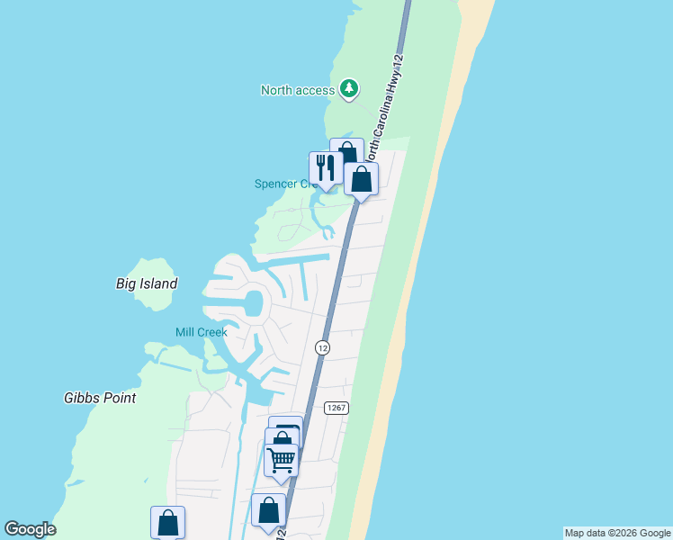 map of restaurants, bars, coffee shops, grocery stores, and more near 39594 North Carolina 12 in Avon