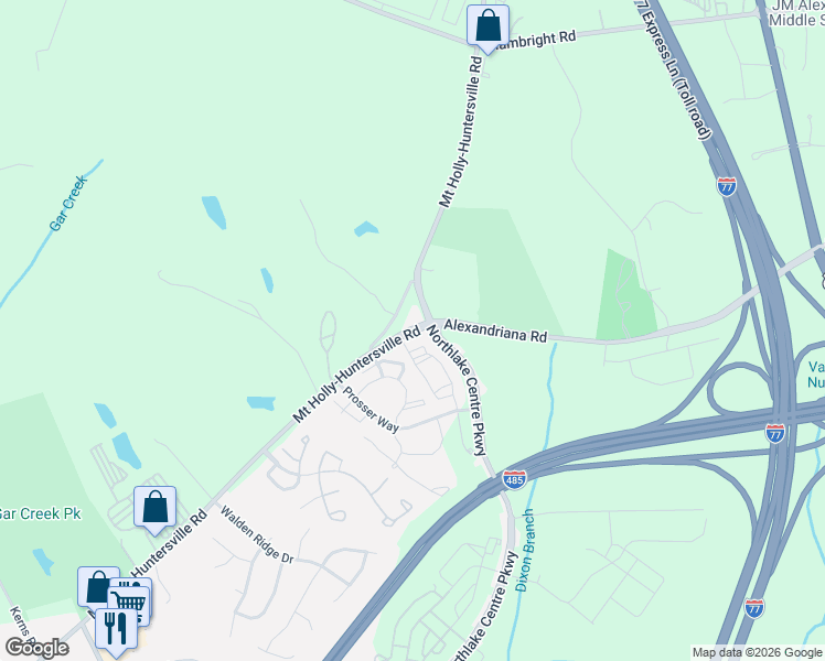 map of restaurants, bars, coffee shops, grocery stores, and more near 10632 Mount Holly-Huntersville Road in Huntersville